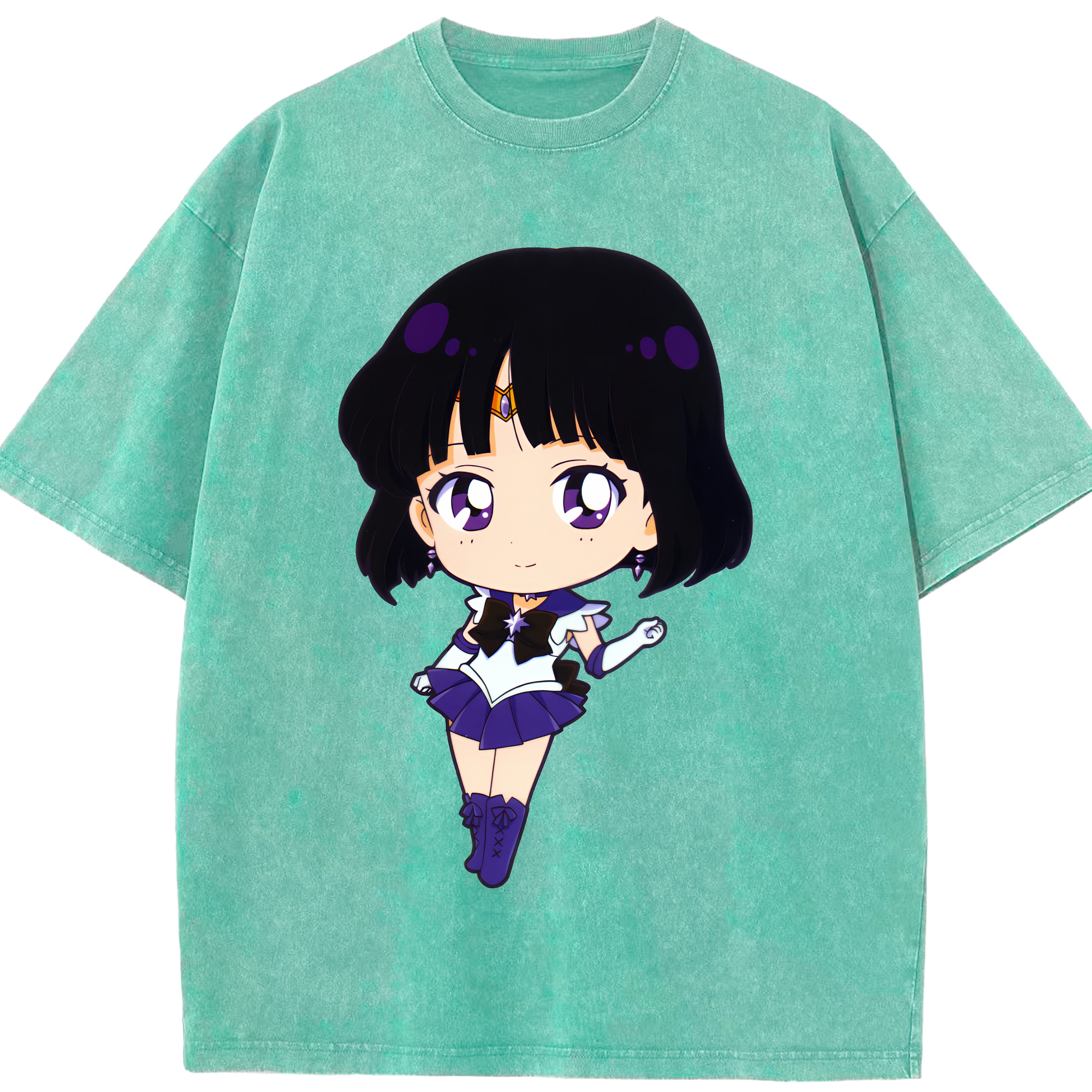（画像用） 美少女戦士セーラームーン 土萠ほたる Sailor Moon Tomoe Hotaru （セーラーサターン；Sailor Saturn） 綿100% ヴィンテージ風 半袖Tシャツ（フロントプリント）